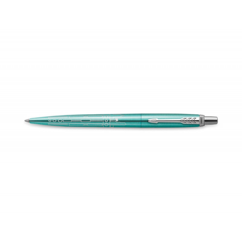 Stylo-bille parker jotter world miami retractable clip corps vert turquoise metallise pointe moyenne