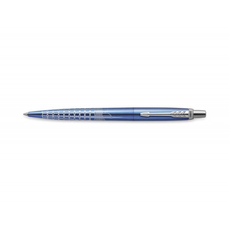 Stylo-bille parker jotter world seoul retractable clip corps bleu metallise pointe moyenne encre bleue coffret