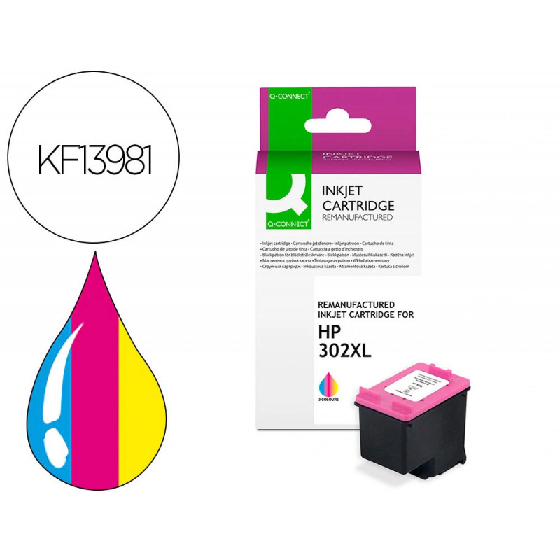 Cartouche q-connect jet d'encre compatible hp 302xl 400p couleur cyan/magenta/jaune