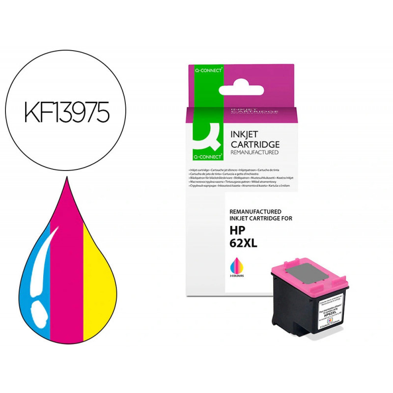 Cartouche q-connect jet d'encre compatible hp 62xl 400p couleur cyan/magenta/jaune
