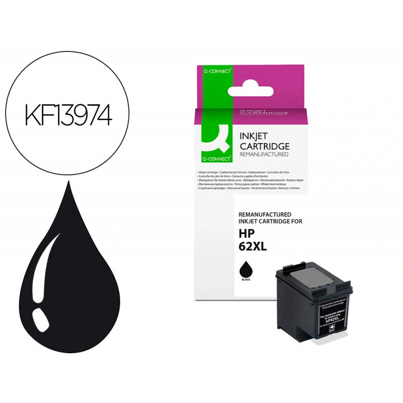 Cartouche q-connect jet d'encre compatible hp 62xl 600p couleur noir