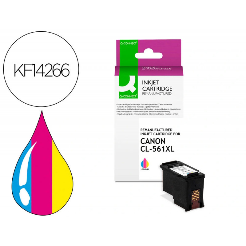 Cartouche q-connect jet d'encre compatible canon cl-561xl 600p couleur cyan/magenta/jaune