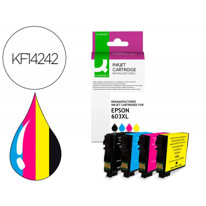 Cartouche q-connect jet d'encre compatible epson 603xl couleur noir/cyan/magenta/jaune pack