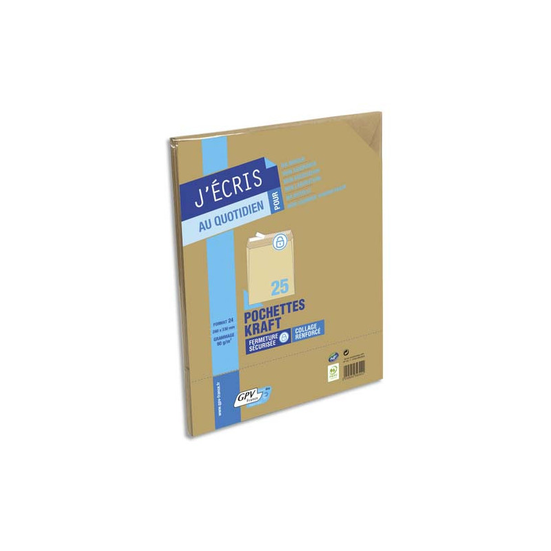 GPV Paquet de 25 pochettes kraft brun auto-adhésives 90g format 24 260 x 330 mm