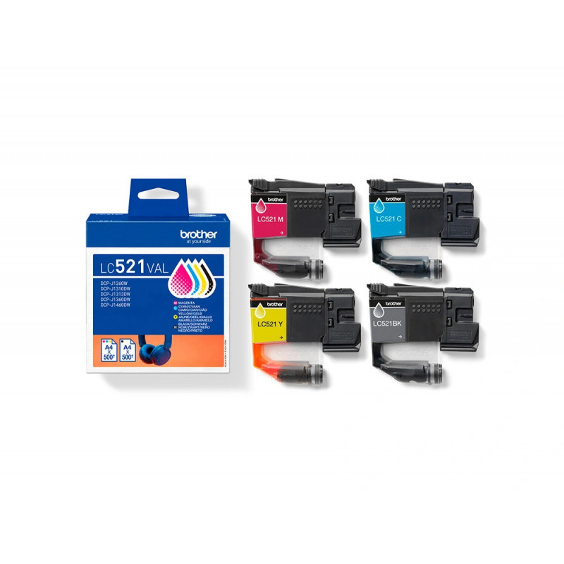 Cartouche brother jet d'encre lc521val pack 4 encres noir/cyan/magenta/jaune