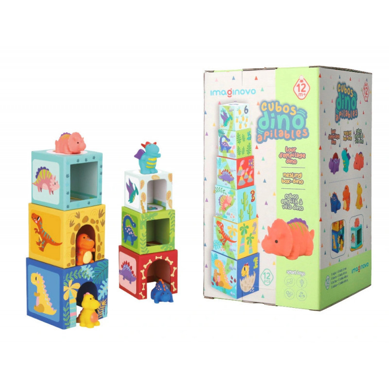 Jeu enfant imaginovo cubes empilables et nid dinosaures +12 mois 12 pieces 13x13x13 cm