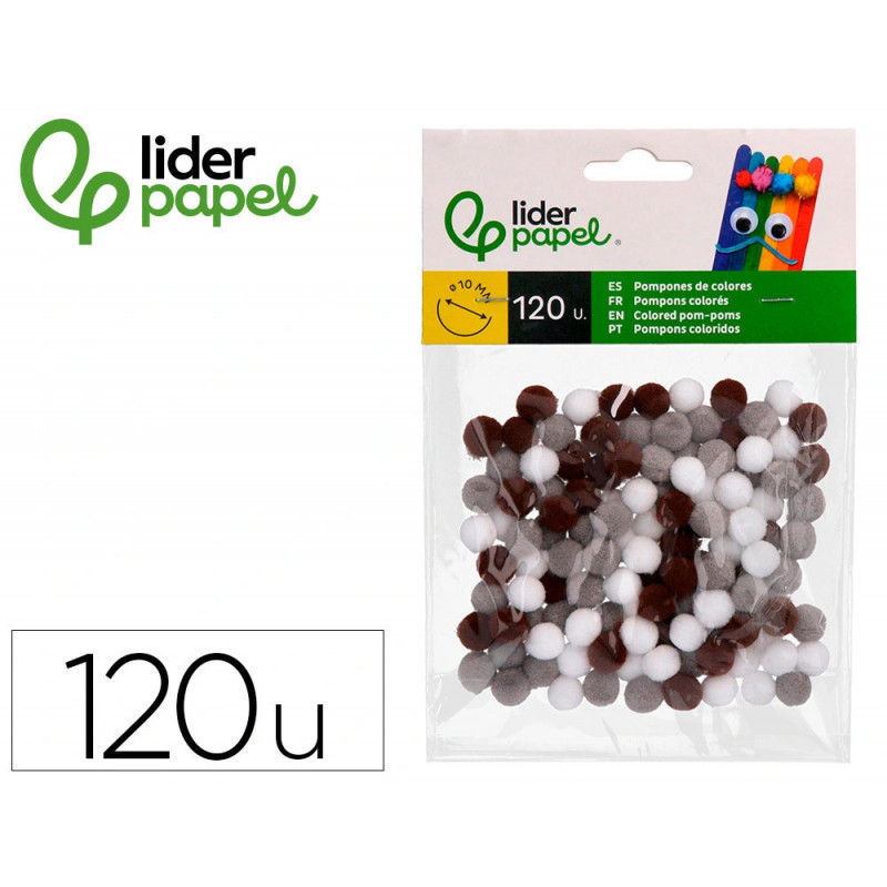 Pompons de couleur liderpapel diametre 1cm coloris nuances neutres assortis sachet 120 unites