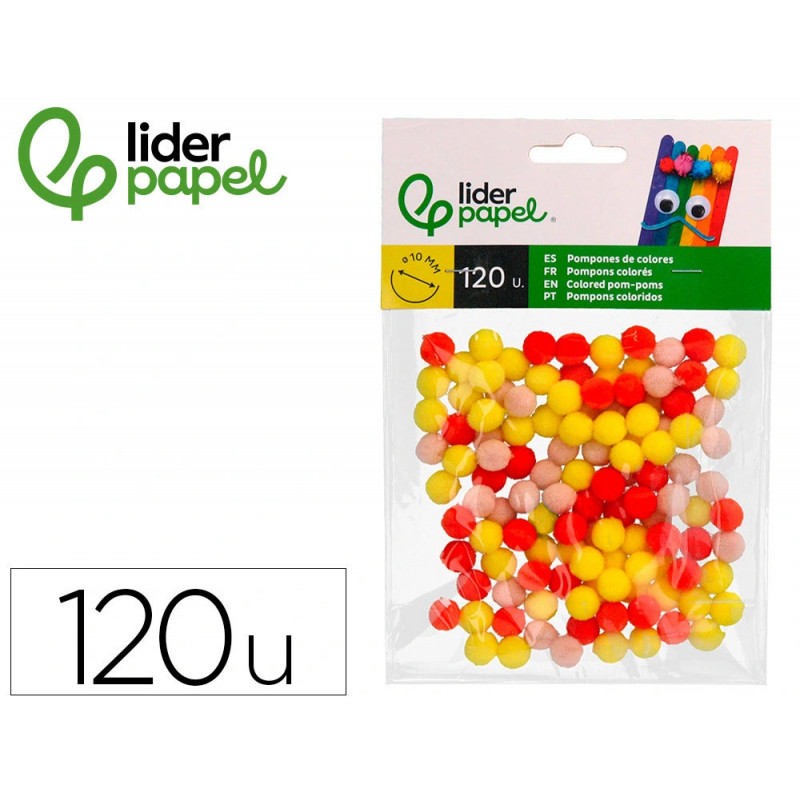 Pompons de couleur liderpapel diametre 1cm coloris nuances vifs assortis sachet 120 unites