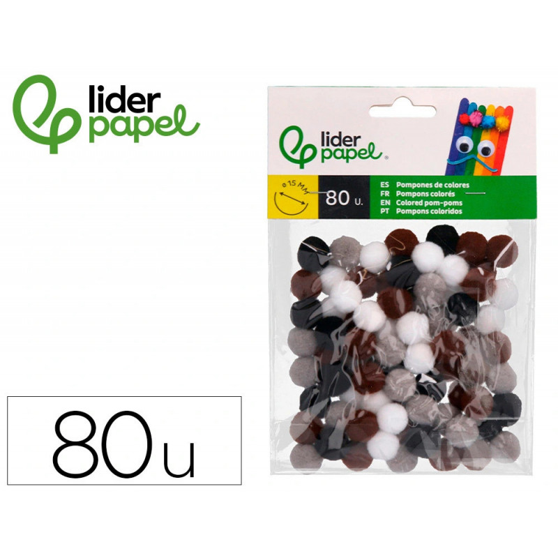 Pompons de couleur liderpapel diametre 1,5cm coloris nuances neutres assortis sachet 80 unites