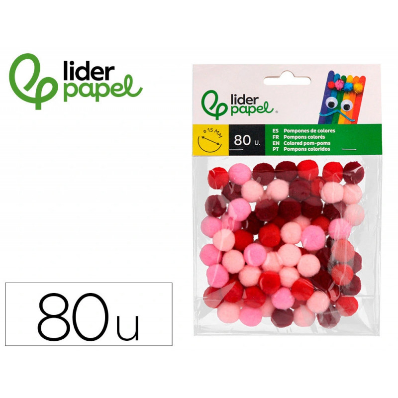 Pompons de couleur liderpapel diametre 1,5cm coloris nuances rouge assortis sachet 80 unites