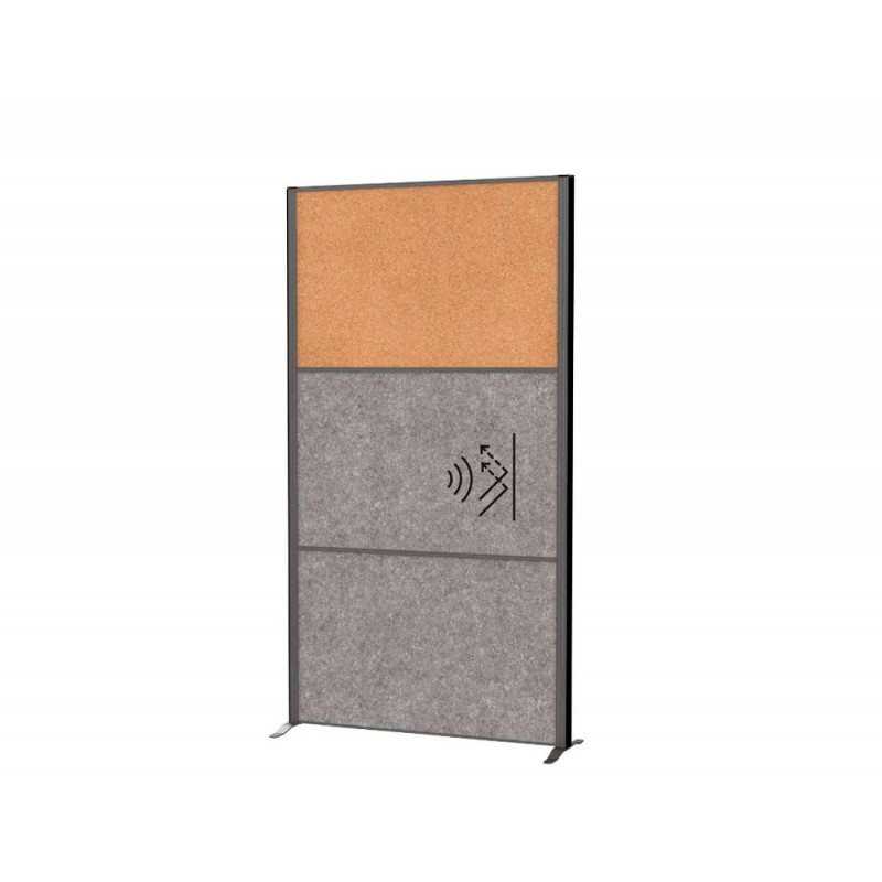 Cloison maul connecto 180x100cm fixe 2 modules acoustiques gris fonce + 1 module tableau en liege