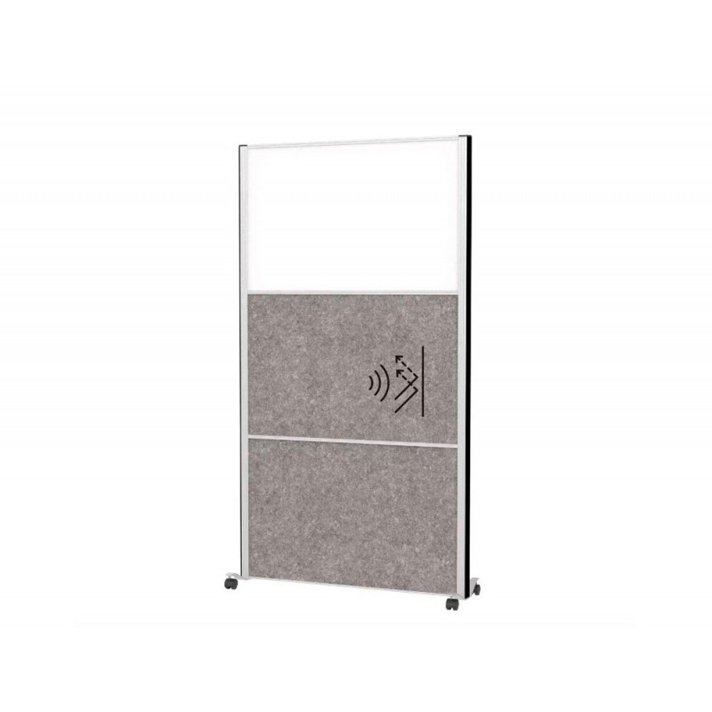 Cloison maul connecto 180x100cm mobile 2 modules acoustiques gris fonce + 1 module tableau blanc cadre