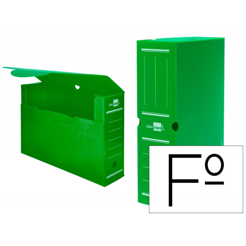 Boite a archives liderpapel polypropylene ondule dos 100mm 360x100x260mm coloris vert