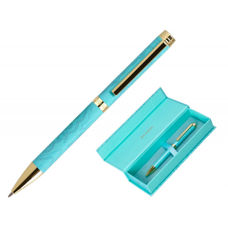 Stylo-bille belius wild west aluminium encre bleue coloris bleu turquoise boite design