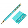 Stylo-bille belius wild west aluminium encre bleue coloris bleu turquoise boite design