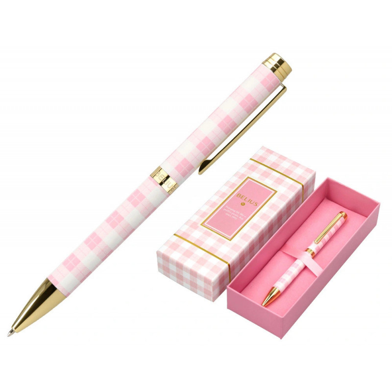 Stylo-bille belius picnic aluminium encre bleue coloris rose dore boite design