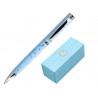 Stylo-bille belius collection bella aluminium encre bleue coloris bleu ciel design relief argente boite