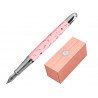 Stylo-plume belius collection1 aluminium encre bleue coloris rose design relief argente boite design
