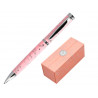 Stylo-bille belius bella aluminium encre bleue coloris rose design relief argente boite design