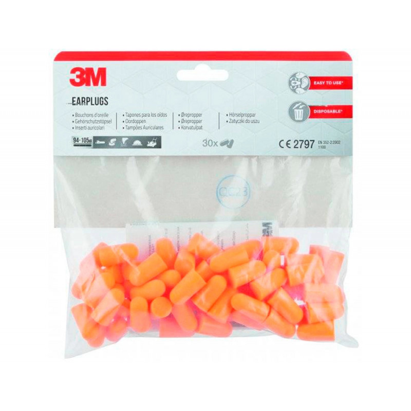 Bouchons d'oreille 3m anti-bruit 37 db kit 30 paires coloris orange