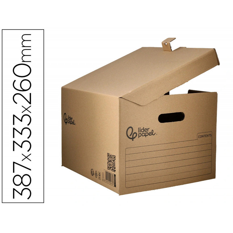 Container a archives liderpapel carton montage manuel p our 3 boites format a4+ / 3 classeurs a-z 387x333x260mm