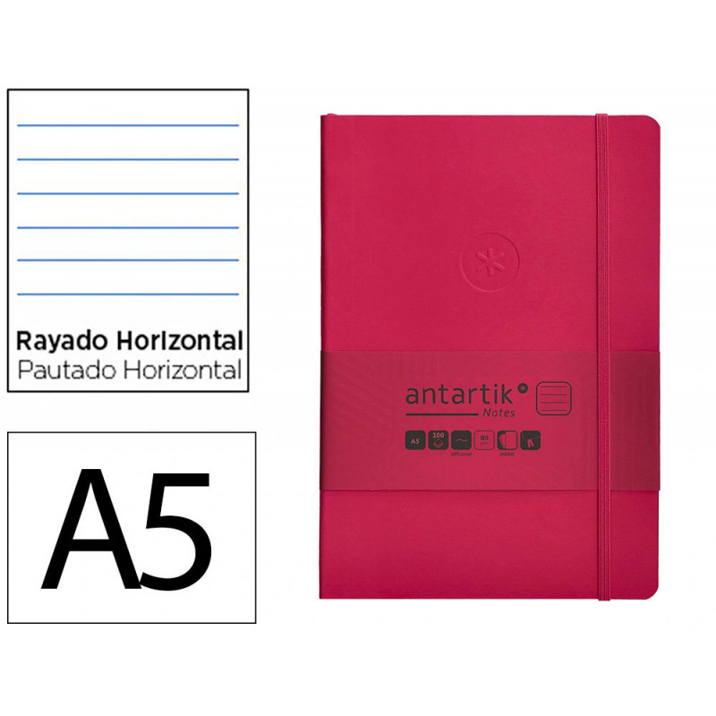 Carnet fermeture elastique antartik notes couverture souple a5 ligne 100 feuilles 80gr fsc coloris framboise