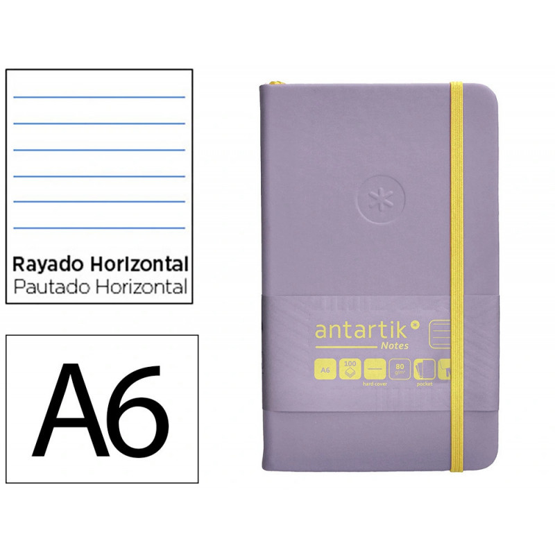 Carnet fermeture elastique jaune antartik notes couverture rigide a6 ligne 100 feuilles 80gr fsc coloris lilas
