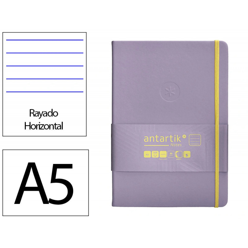 Carnet fermeture elastique jaune antartik notes couverture rigide a5 ligne 100 feuilles 80gr fsc coloris lilas