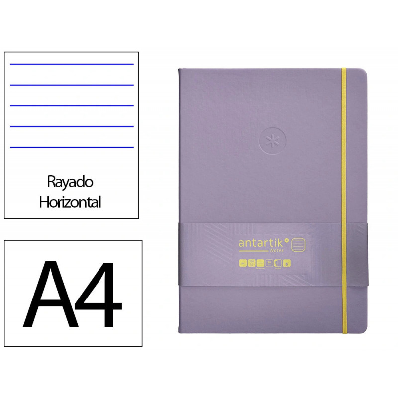 Carnet fermeture elastique jaune antartik notes couverture rigide a4 ligne 100 feuilles 80gr fsc coloris lilas