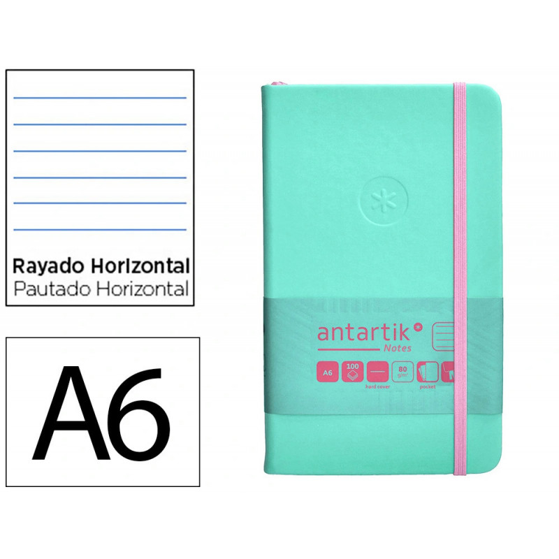 Carnet fermeture elastique rose antartik notes couverturerigide a6 ligne 100 feuilles 80gr fsc coloris turquoise
