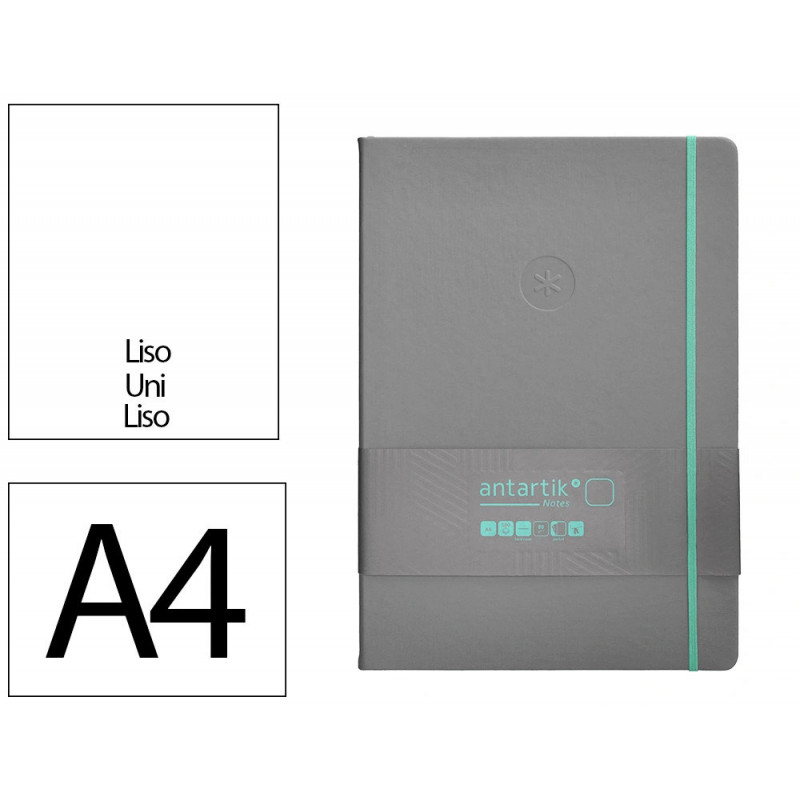 Carnet fermeture elastique turquoise antartik notes couverture rigide a4 papier uni ivoire 100 feuilles 80gr fsc gris