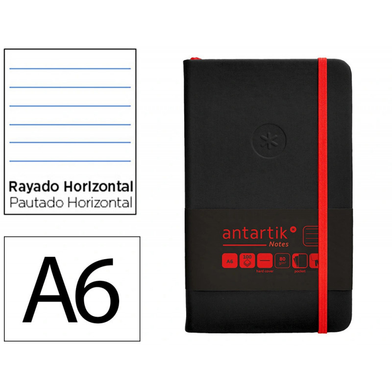 Carnet fermeture elastique rouge antartik notes couverture rigide a6 ligne 100feuilles 80gr fsc coloris noir