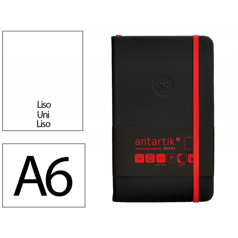 Carnet fermeture elastique rouge antartik notes couverture rigide a6 papier uni ivoire 100 feuilles 80gr fsc noir