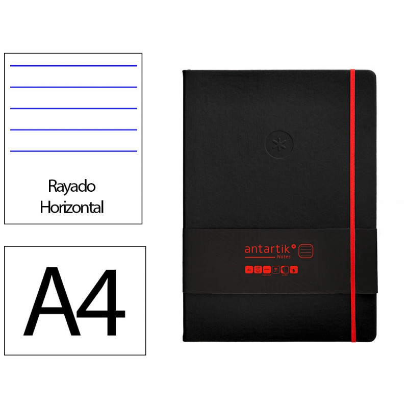 Carnet fermeture elastique rouge antartik notes couverture rigide a4 ligne 100feuilles 80gr fsc coloris noir