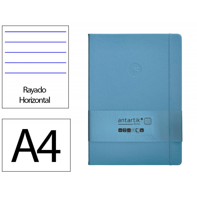 Carnet fermeture elastique antartik notes couverture rigide a4 ligne 100 feuilles 80gr fsc coloris bleu ciel