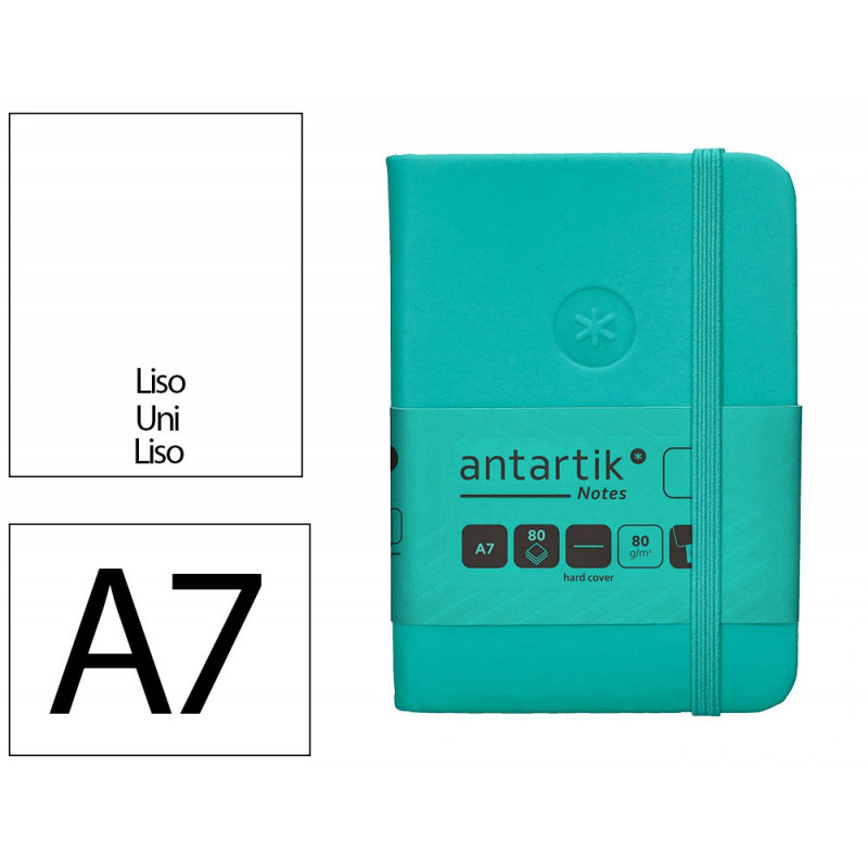 Carnet fermeture elastique antartik notes couverture rigide a7 papier uni ivoire 80 feuilles 80gr fsc turquoise