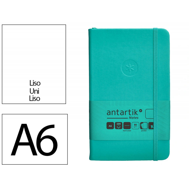 Carnet fermeture elastique antartik notes couverture rigide a6 papier uni ivoire 100 feuilles 80gr fsc turquoise