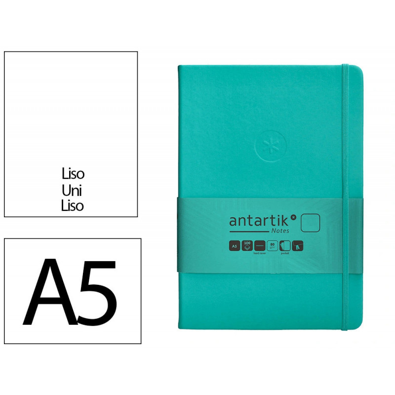 Carnet fermeture elastique antartik notes couverture rigide a5 papier uni ivoire 100 feuilles 80gr fsc turquoise