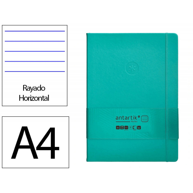 Carnet fermeture elastique antartik notes couverture rigide a4 ligne 100 feuilles 80gr fsc coloris turquoise
