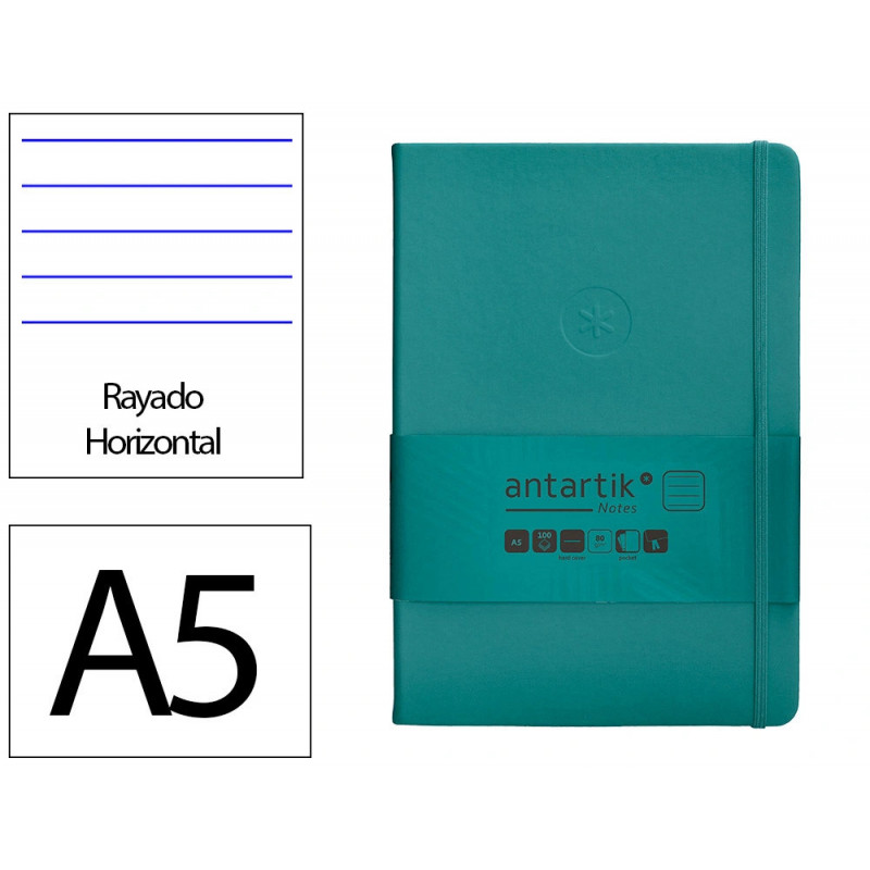 Carnet fermeture elastique antartik notes couverture rigide a5 ligne 100 feuilles 80gr fsc coloris vert paon