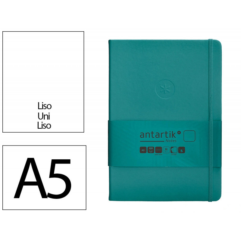 Carnet fermeture elastique antartik notes couverture rigide a5 papier uni ivoire 100 feuilles 80gr fsc vert paon