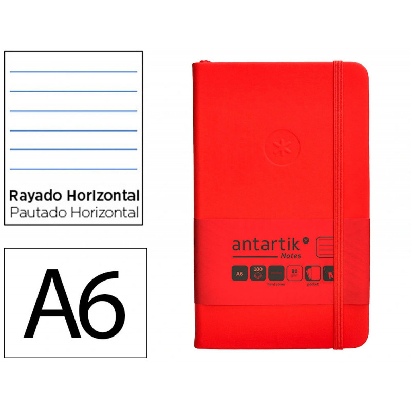 Carnet fermeture elastique antartik notes couverture rigide a6 ligne 100 feuilles 80gr fsc coloris rouge