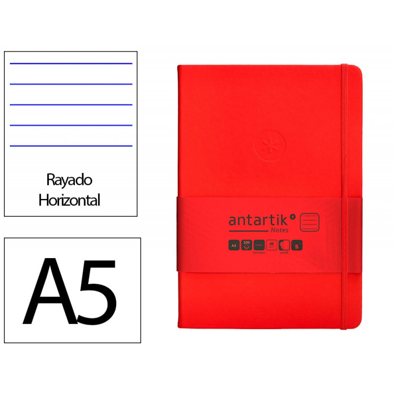 Carnet fermeture elastique antartik notes couverture rigide a5 ligne 100 feuilles 80gr fsc coloris rouge