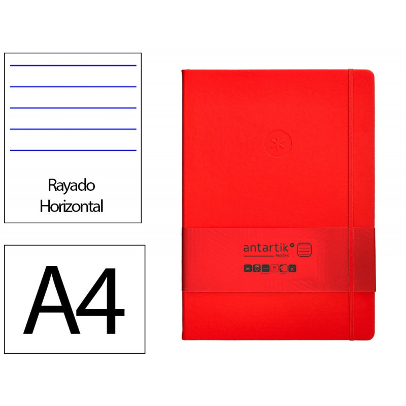 Carnet fermeture elastique antartik notes couverture rigide a4 ligne 100 feuilles 80gr fsc coloris rouge