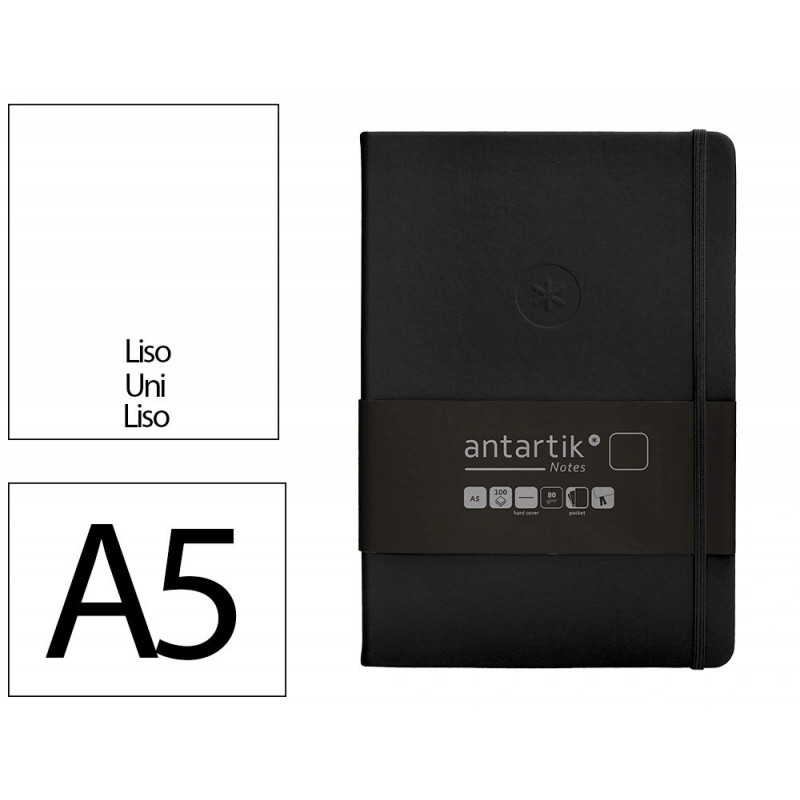 Carnet fermeture elastique antartik notes couverture rigide a5 papier uni ivoire 100 feuilles 80gr fsc coloris noir