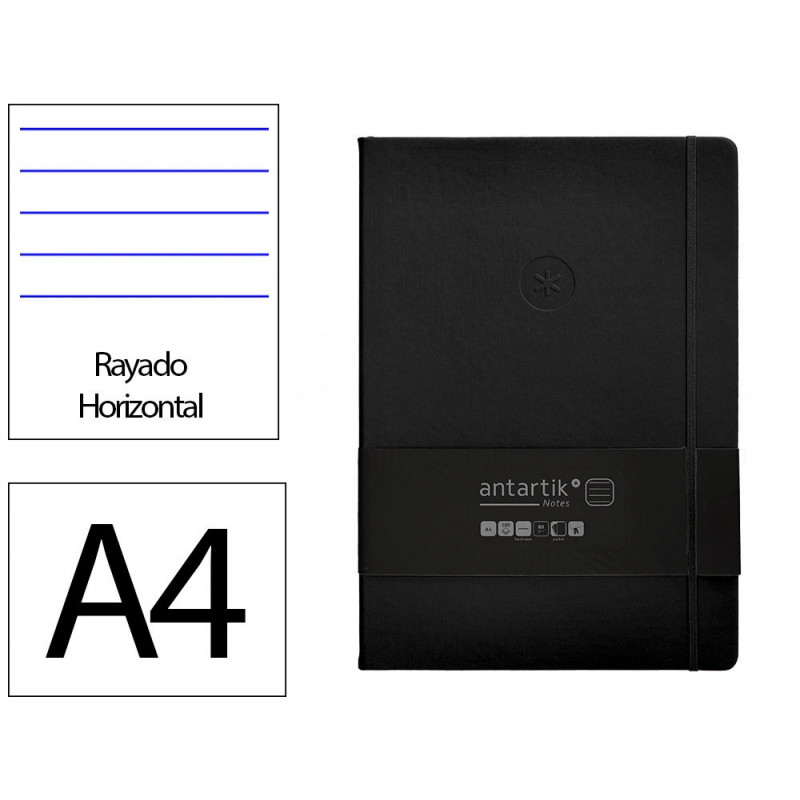 Carnet fermeture elastique antartik notes couverture rigide a4 ligne 100 feuilles 80gr fsc coloris noir