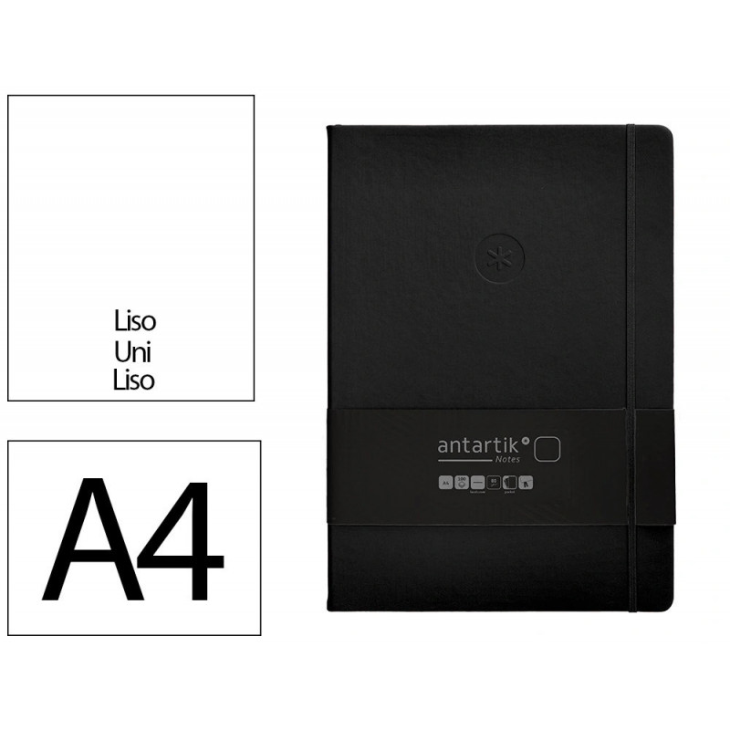 Carnet fermeture elastique antartik notes couverture rigide a4 papier uni ivoire 100 feuilles 80gr fsc coloris noir
