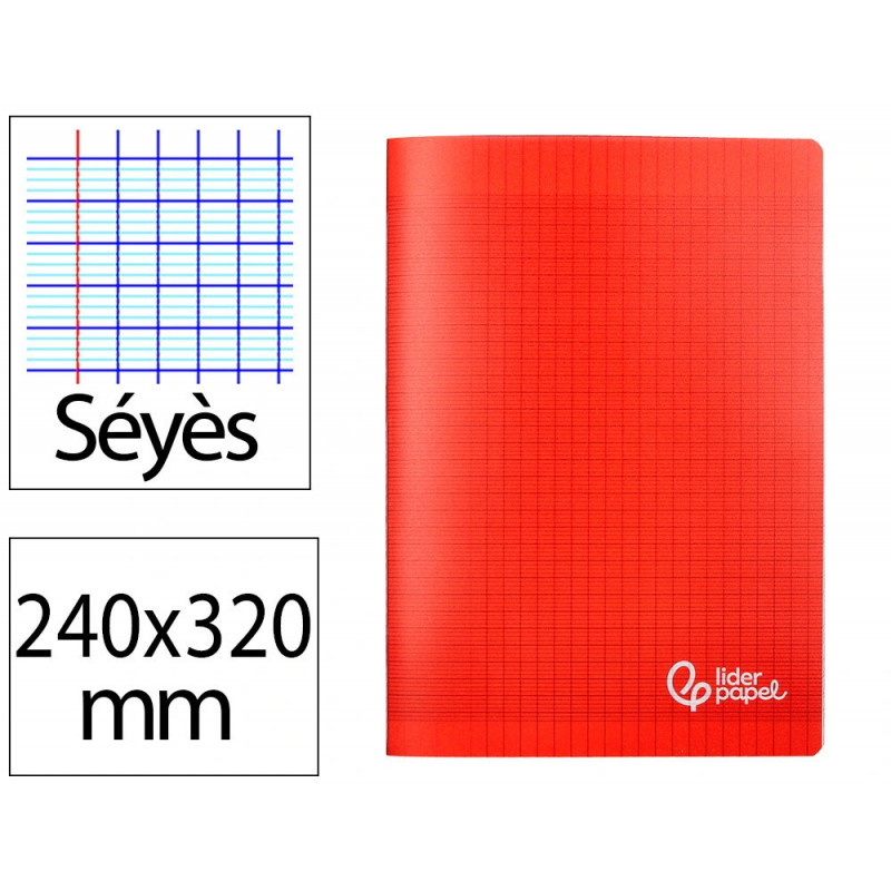 Cahier piqure liderpapel couverture pp 240x320mm 96p seyes coloris rouge