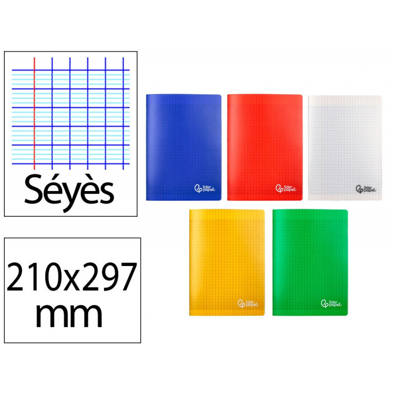 Cahier piqure liderpapel couverture pp 210x297mm 96p seyes coloris assortis lot 10 unites