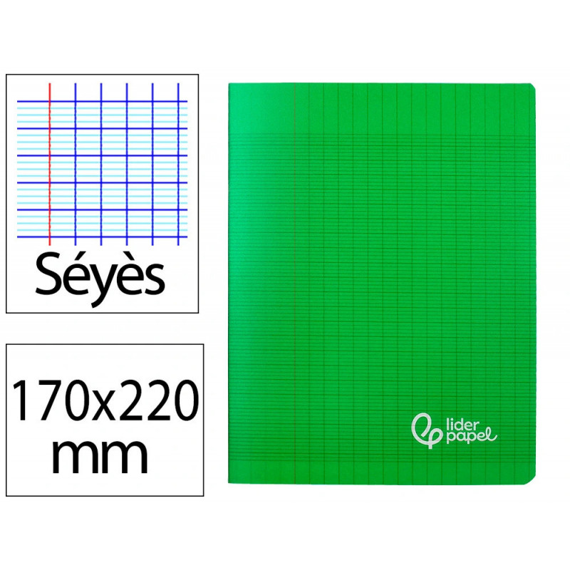 Cahier piqure liderpapel couverture pp 170x220mm 96p seyes coloris vert